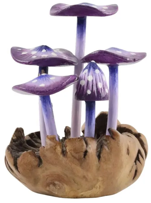 Purple Mushrooms On Wood Base 