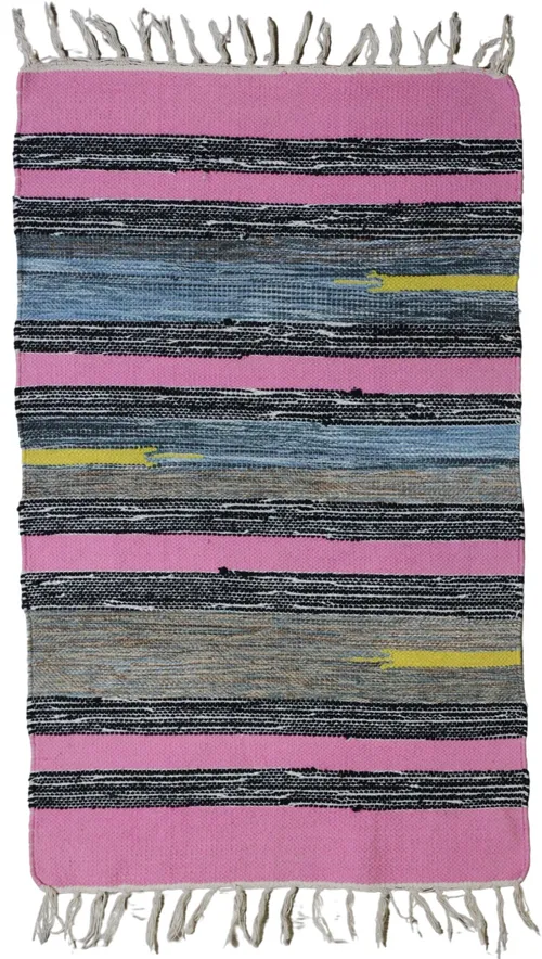 Pink & Multicolour Striped Entry Mat Rug 1'9