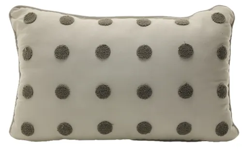 White With Grey Pom Pom Dots Throw Pillow