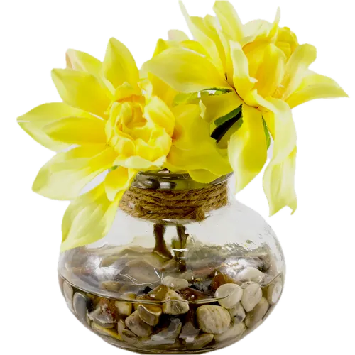 Artificial Yellow Daffodil In Clear Glass Vase
