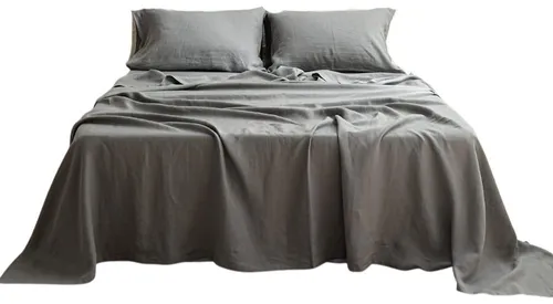 Light Grey French Linen Four Piece Bedding Sheet Set - King