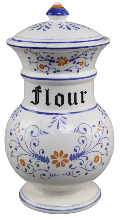 White & Blue Ceramic Flour Canister With Lid