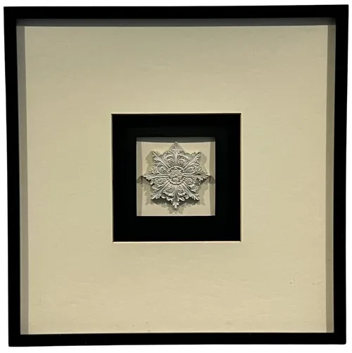 White Rosette Medallion II In Black Frame