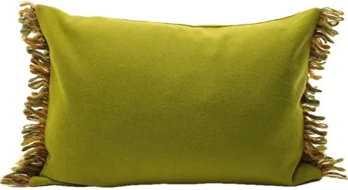 Wool Solid Army Green With Autumn Fringe Throw Pillow
