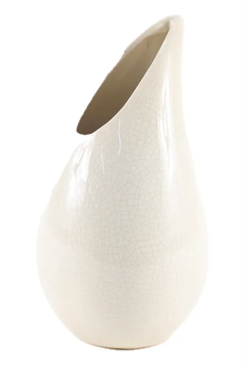 Open Teardrop Crackled Beige Ceramic Vase