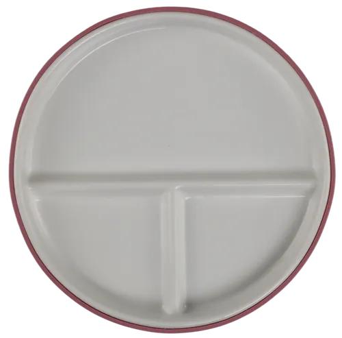 White Porcelain Portioned Kids Plate With Pink Rubber Rim