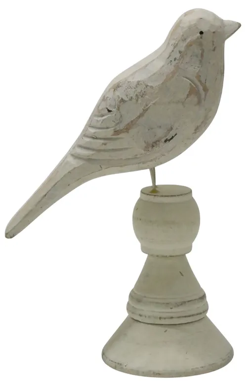 White Wood Bird On Pedestal Base - A