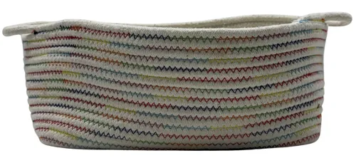 White Woven With Rainbow Zig Zag Storage Basket
