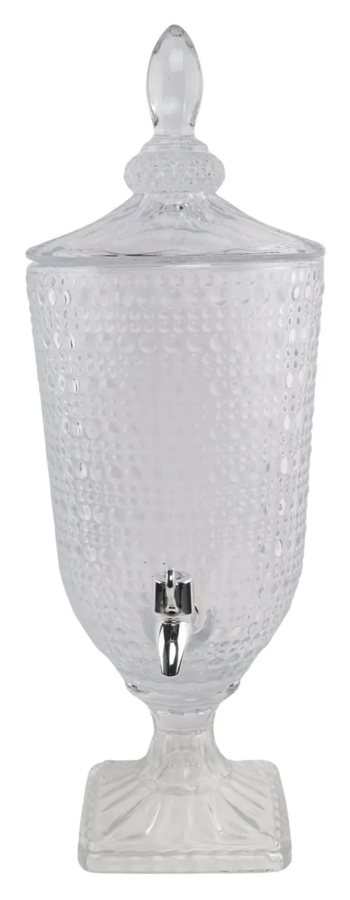 Clear Pebbled Glass Drink Dispenser With Lid