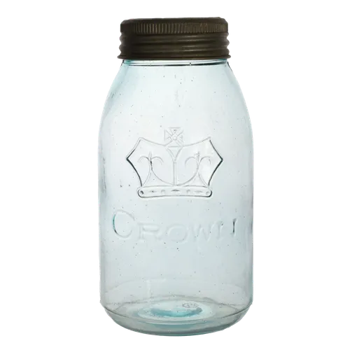 Vintage Blue Glass Crown Jar With Lid