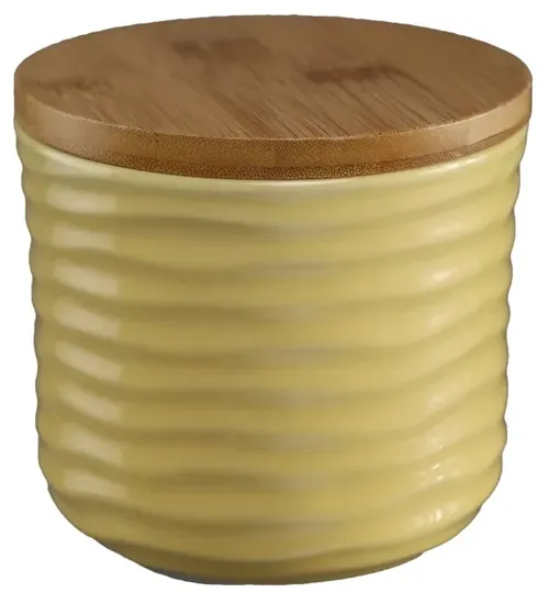 Flax Yellow Ripple Ceramic Canister With Bamboo Lid - Small