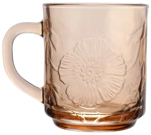 Pressed Pink Glass Mug With Poppy Motif
