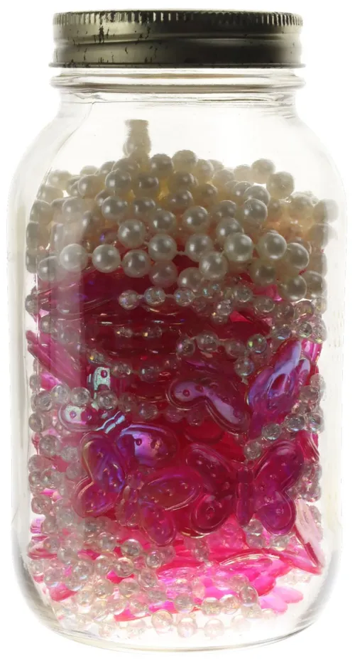 Glass Jar With Pink & White Bead Necklaces