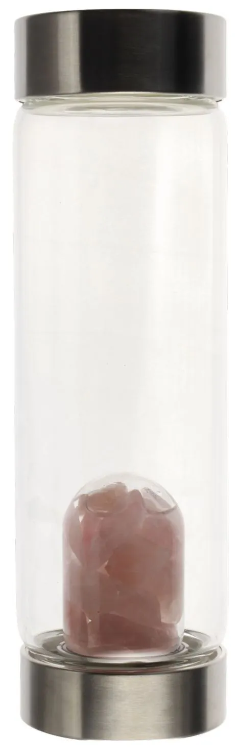 Clear Glass Water Bottle With Pink Gemstones