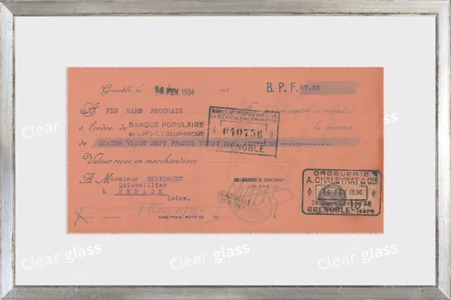 Vintage French Receipt On Coral Paper With Silver Frame