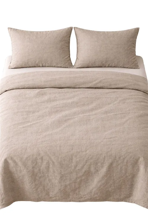 Oatmeal Linen Duvet Cover With Two Pillow Cases - Double