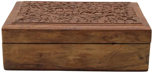 Wood Carved Floral Box With Lid