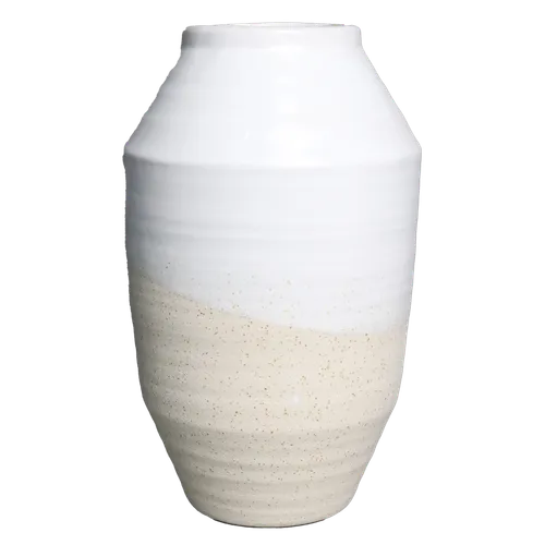 White Heavy Gloss With Textured Sandy Beach Ceramic Vase