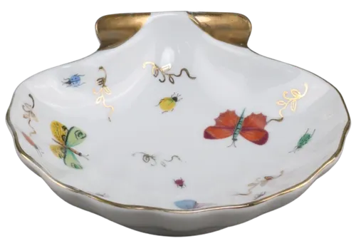 Fine Porcelain Insect Shell Serving Bowl With Gold Trim