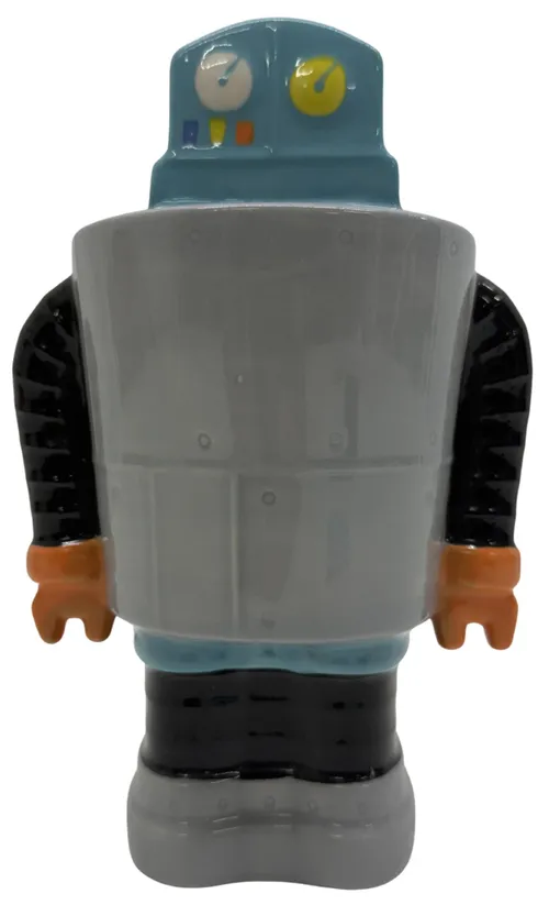 Grey & Blue Ceramic Robot Bank