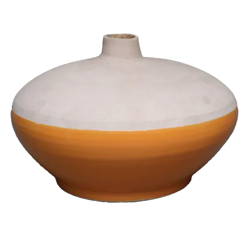 Natural Stone Ceramic Vase With Orange Gloss Dip