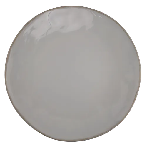 White Stoneware With Beige Rim Dinner Plate