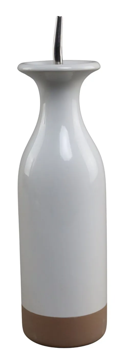 Glazed White & Terracotta Oil Bottle