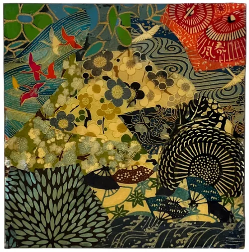 Paper Collage On Wood II With Epoxy Finish