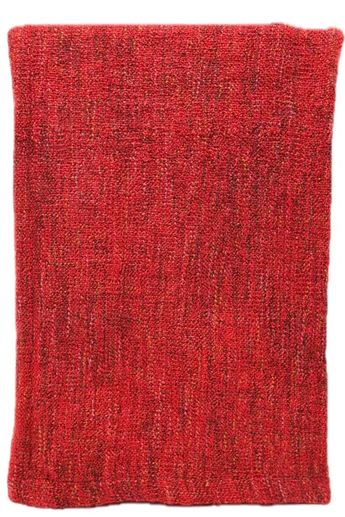 Red Tweed Knit Throw Blanket With Flecks of Pink, Black & Gold