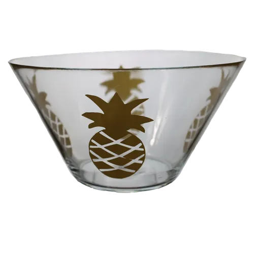 Clear Glass Serving Bowl With Gold Matte Pineapple Decals