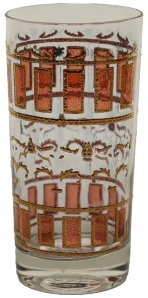 Clear  Drinking Glass With Gold & Cranberry Embossed Print