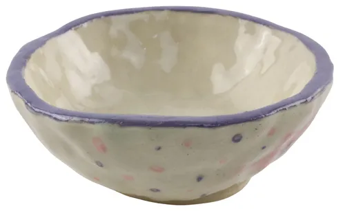 White Ceramic Handmade Kids Project Bowl With Purple & Pink Dots