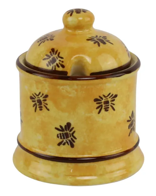 Yellow Ceramic Bee Honey Pot With Lid
