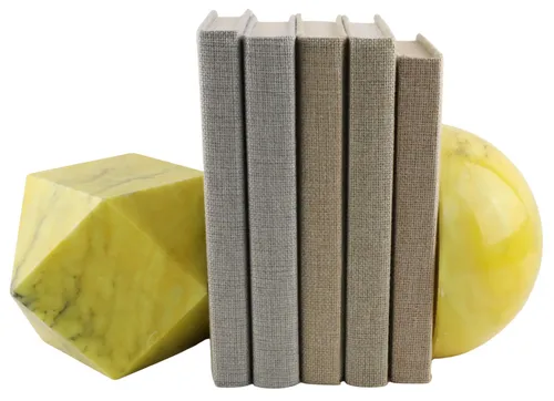 Yellow Marble Geometric Cube & Sphere Bookend Set