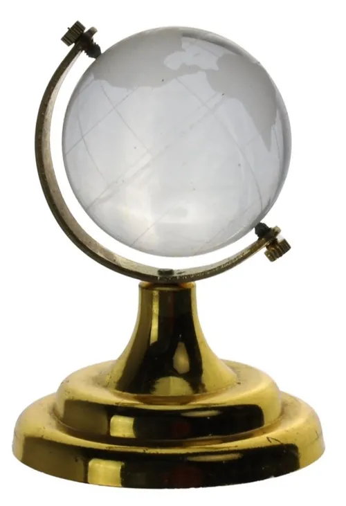 Frosted Glass World Globe On Brass Stand
