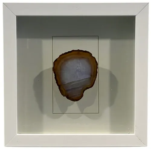Natural Brown Agate Slice In White Shadowbox Frame