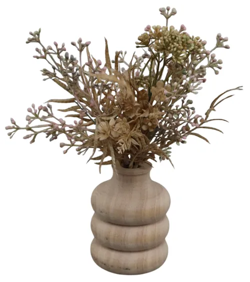 Artificial Dried Flowers In Wood Vase