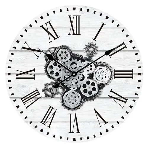 White Moving Gears Wall Clock
