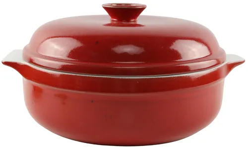 Cranberry Red Round Stoneware Casserole Dish With Lid