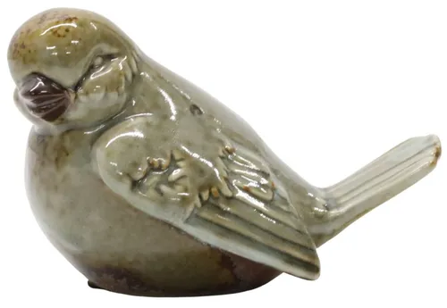 Green & Beige Glazed Ceramic Bird
