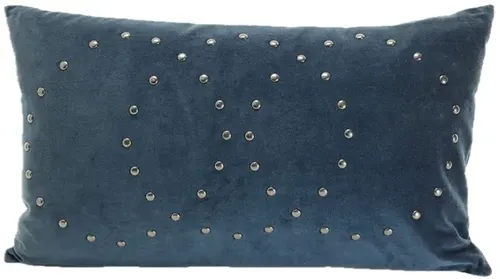 Solid Steel Blue Velvet  With Three Studded Bronze Circles Throw Pillow