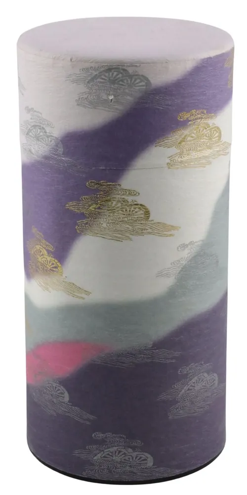 Purple & White Design On Japanese Paper Tin Canister