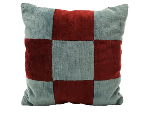 Pale Blue & Red Velvet Squares Throw Pillow