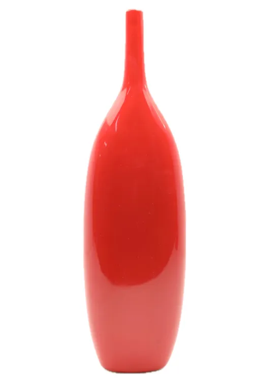 French Raspberry Red Elongated Ceramic Vase