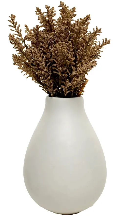 Artificial Scotch Heather In Matte White Ceramic Egg Vase