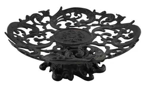 Black Cast Iron Ornate Decorative Pedestal Bowl