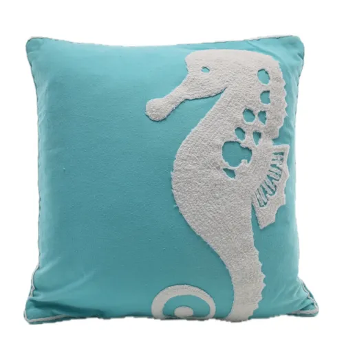 Seafoam Blue Seahorse With Solid Back Throw Pillow