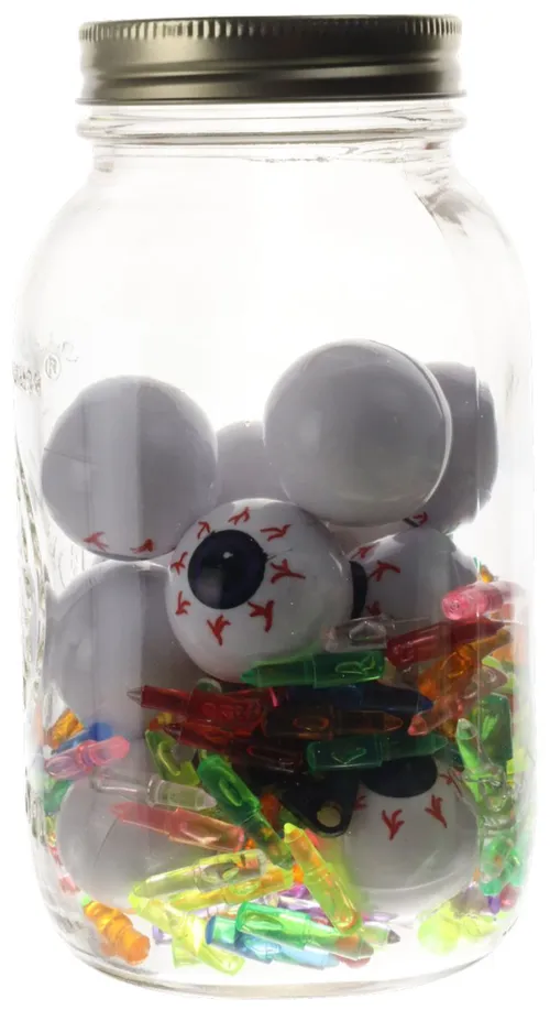 Clear Glass Jar With Eyeballs & Light Pegs
