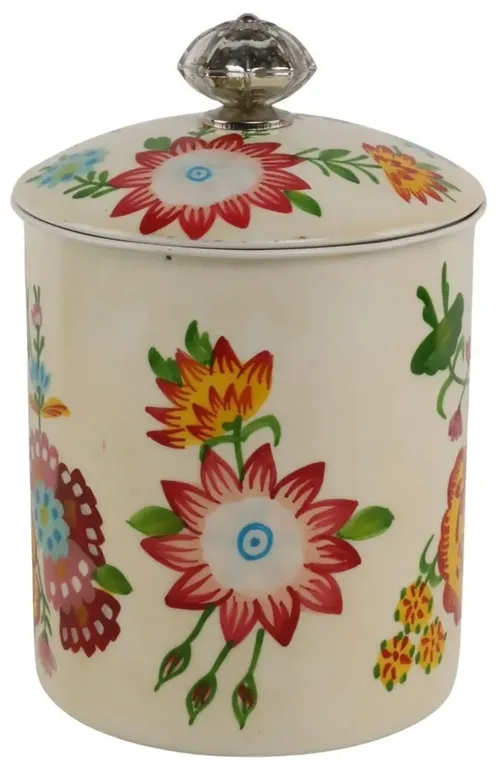 Beige & Floral Pattern Canister With Lid 