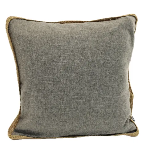 Grey Ash Linen With Burlap Fringe Throw Pillow